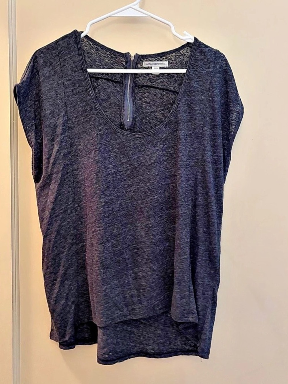 American Eagle Outfitters Short Sleeve Zip Neck Top in Black Medium Like New